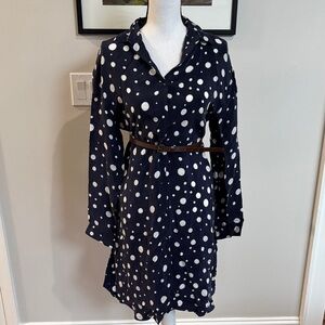 Zara Navy Polka Dot Long Sleeve Dress